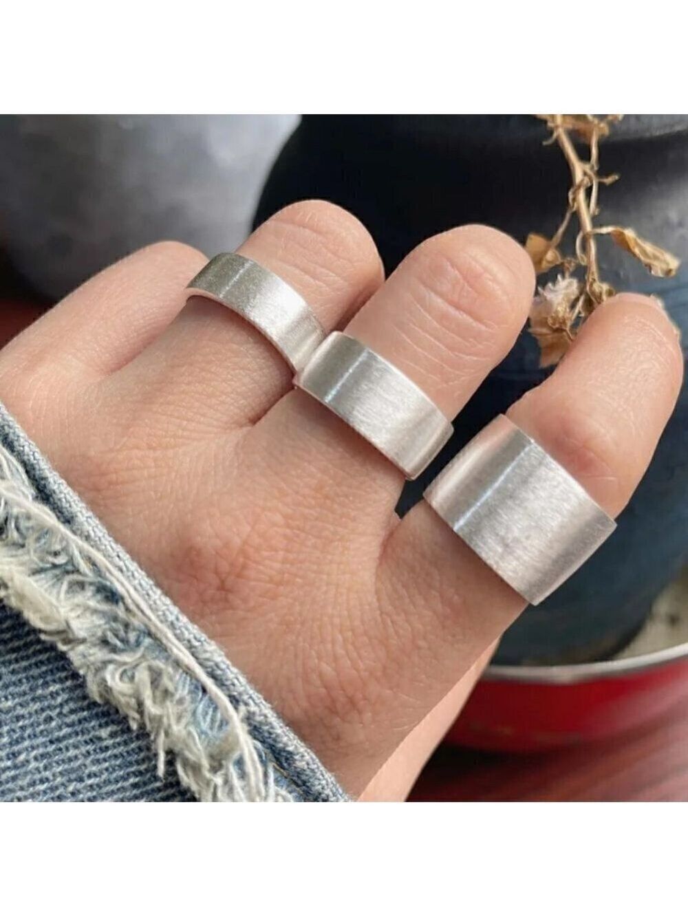 Middle Width Style 8mm Brushed Sterling 925 Silver Wrapped Band Boho Ring #1231